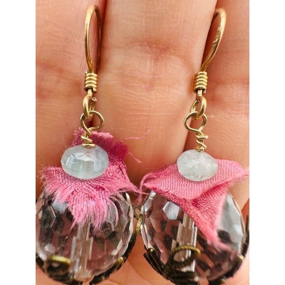 14k gold filled natural clear quartz aquamarine Earrings - Picture 6 of 8